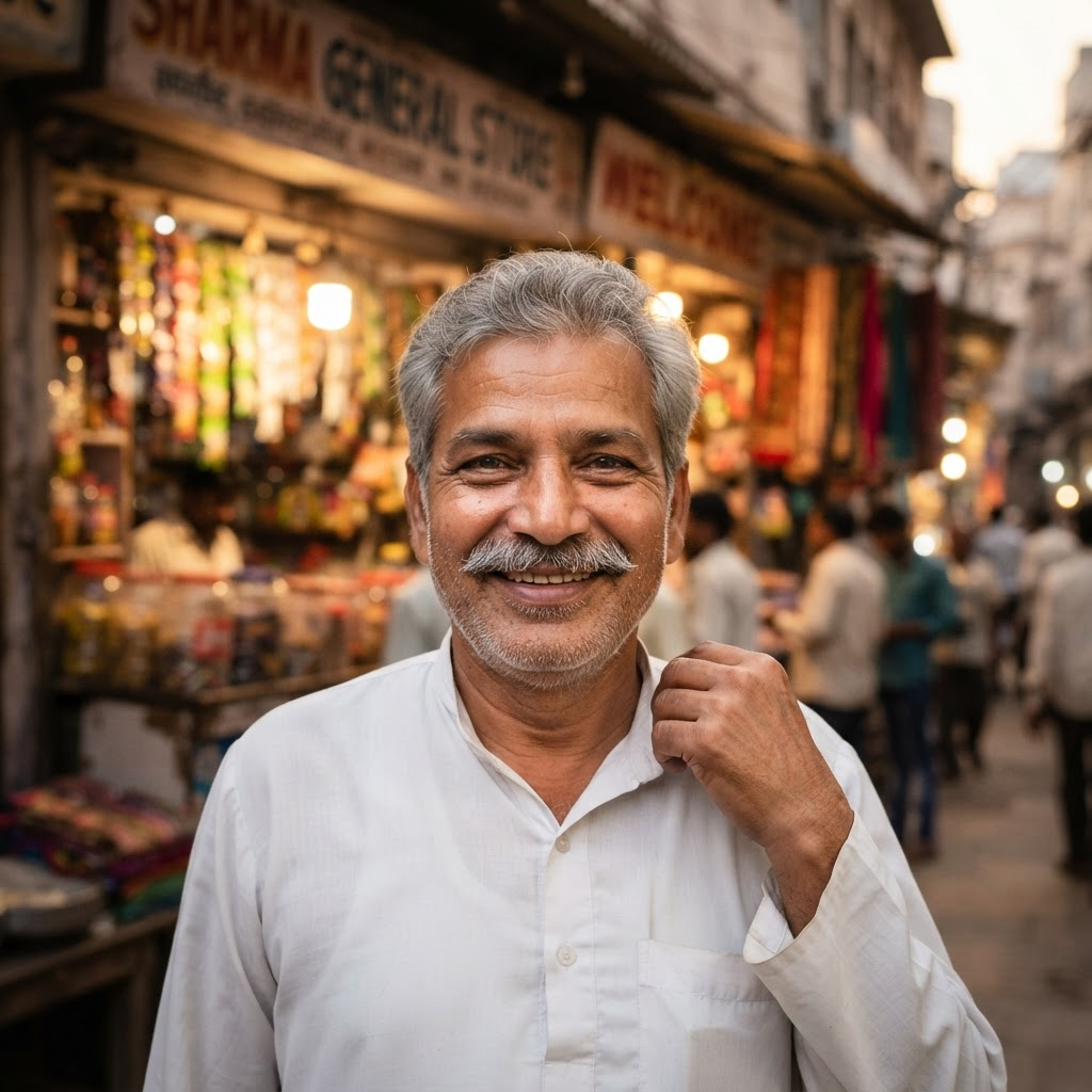 Portrait of Manoj Agrawal, a commercial vehicle loan customer from Korba
